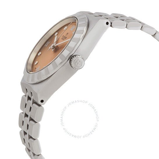 ساعة تيودور رويال أوتوماتيكية للسيدات بمينا من الألماس بلون السلمون