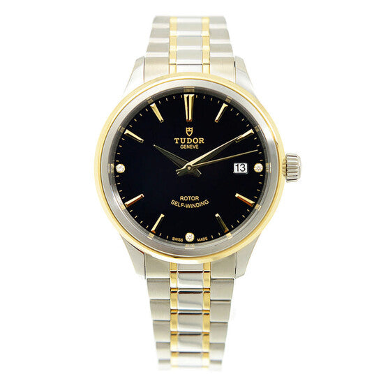 ساعة تيودور ستايل أوتوماتيكية للرجال بمينا أسود مرصعة بالألماس