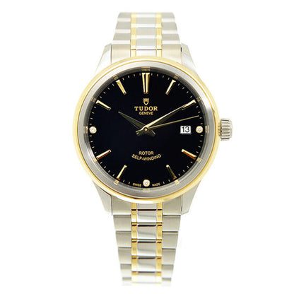 ساعة تيودور ستايل أوتوماتيكية للرجال بمينا أسود مرصعة بالألماس