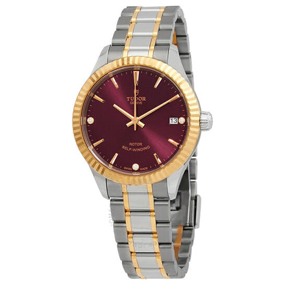 Tudor, Style Automatic Diamond Burgundy Dial Ladies Watch 12313-0015
