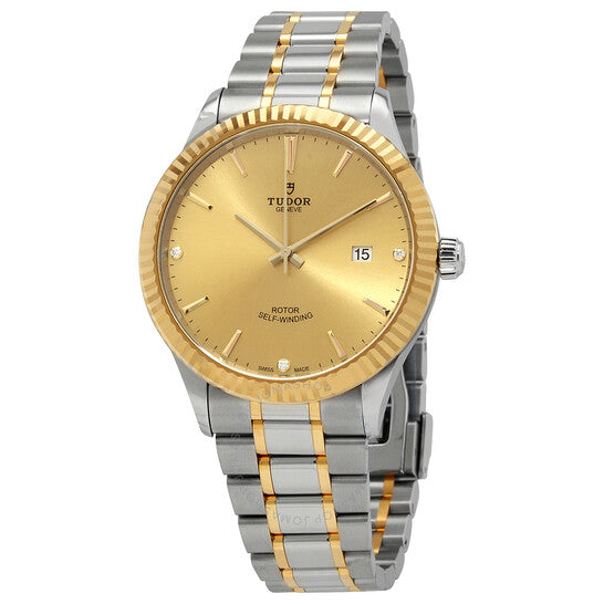 ساعة تيودور أوتوماتيكية للرجال بمينا من الماس بلون الشمبانيا