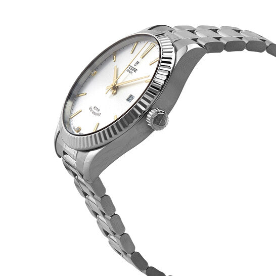 ساعة تيودور ستايل أوتوماتيكية للرجال بمينا فضي مرصعة بالألماس