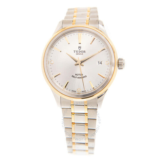 ساعة تيودور ستايل أوتوماتيكية للرجال بمينا فضي مرصعة بالألماس