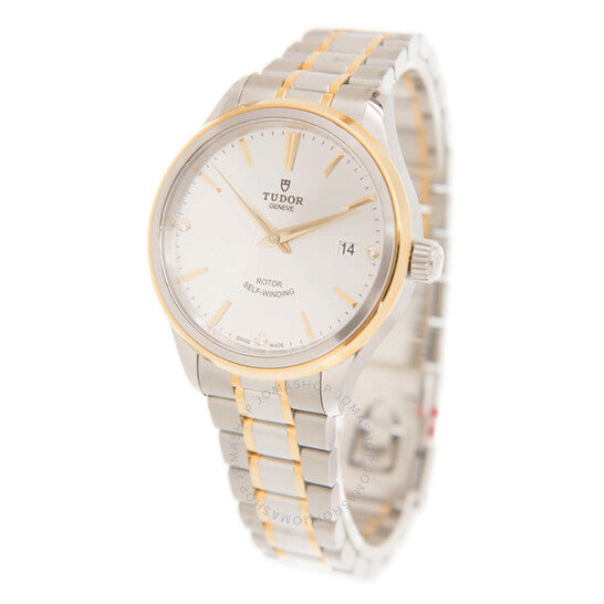 ساعة تيودور ستايل أوتوماتيكية للرجال بمينا فضي مرصعة بالألماس