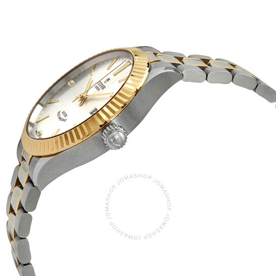 ساعة تيودور ستايل أوتوماتيكية للرجال بمينا فضي مرصع بالألماس