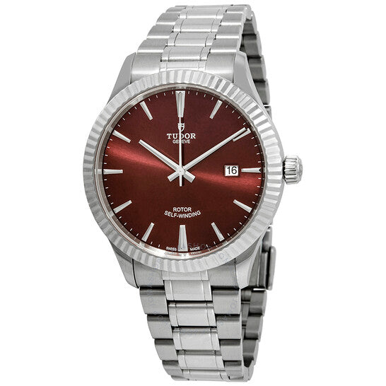 ساعة تيودور ستايل أوتوماتيكية للرجال بمينا عنابي