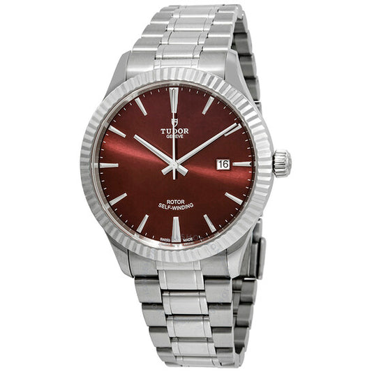 ساعة تيودور ستايل أوتوماتيكية للرجال بمينا عنابي