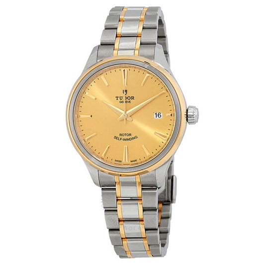 ساعة تيودور للرجال، طراز مينا الشمبانيا الأوتوماتيكية، مصنوعة من الفولاذ والذهب الأصفر عيار 18 قيراطًا