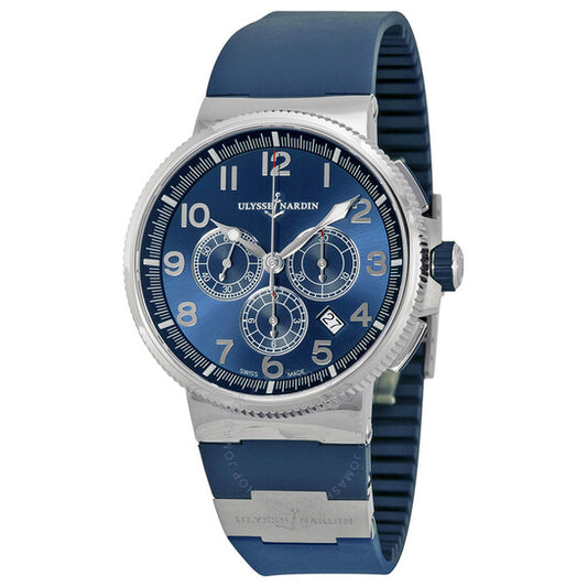Ulysse Nardin, Marine Chronograph Metallic Blue Dial Blue Rubber Men's Watch