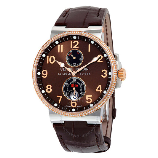 Ulysse Nardin, Maxi Marine Automatic Brown Dial Diamond Stainless Steel and 18kt Rose Gold Men's Watch