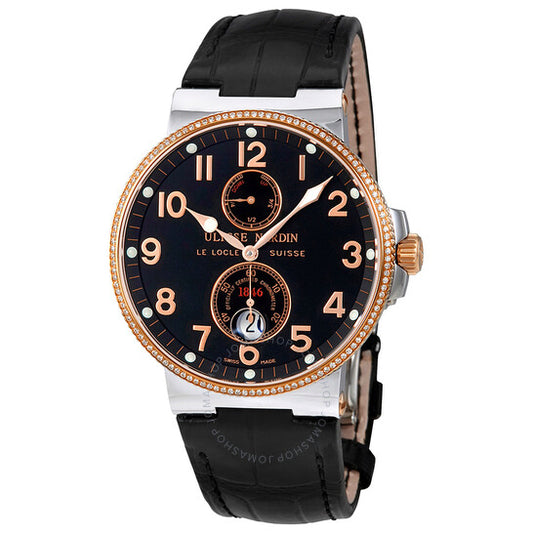 Ulysse Nardin, Maxi Marine Black Dial Diamond Stainless Steel and 18K Rose Gold Automatic Men's Watch