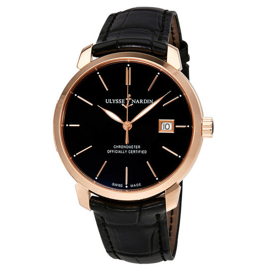 Ulysse Nardin, San Marco Classico Black Dial 18kt Rose Gold Black Leather Men's Watch 8156-111-2-92