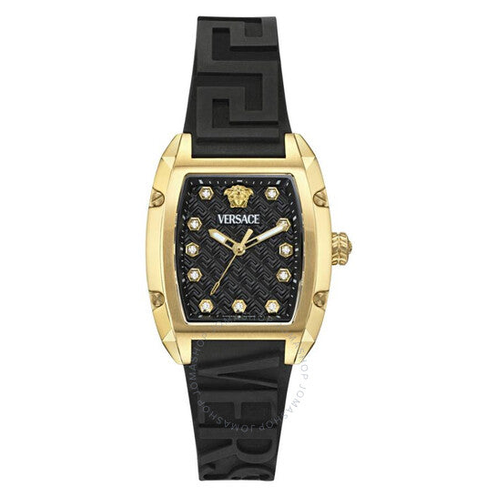 ساعة دومينوس كوارتز ألماسية نسائية من فيرساتشي، مينا سوداء