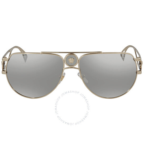Versace, Light Grey Mirror Silver Pilot Men's Sunglasses