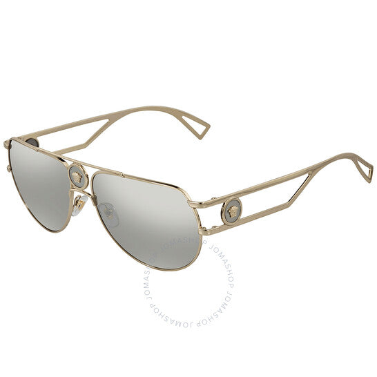 Versace, Light Grey Mirror Silver Pilot Men's Sunglasses