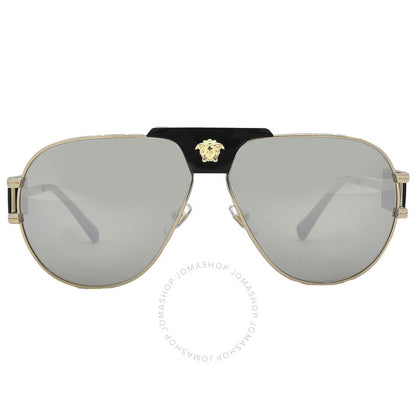 Versace, Light Grey Mirror Silver Pilot Men's Sunglasses