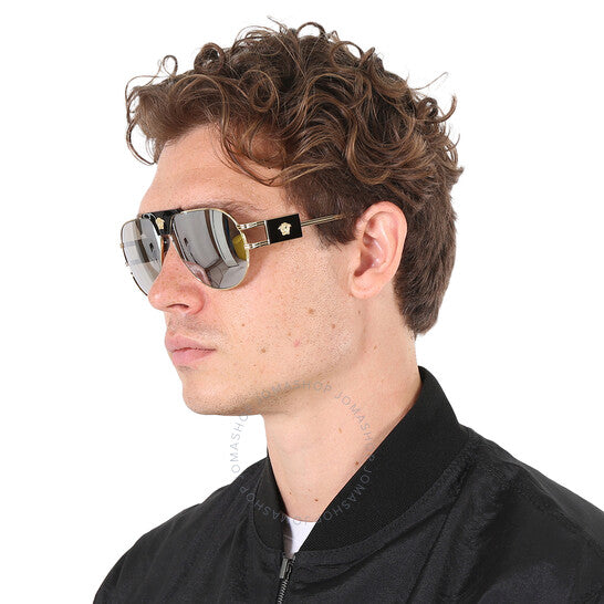 Versace, Light Grey Mirror Silver Pilot Men's Sunglasses