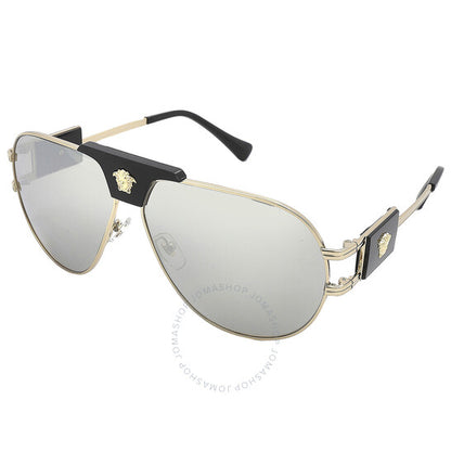 Versace, Light Grey Mirror Silver Pilot Men's Sunglasses
