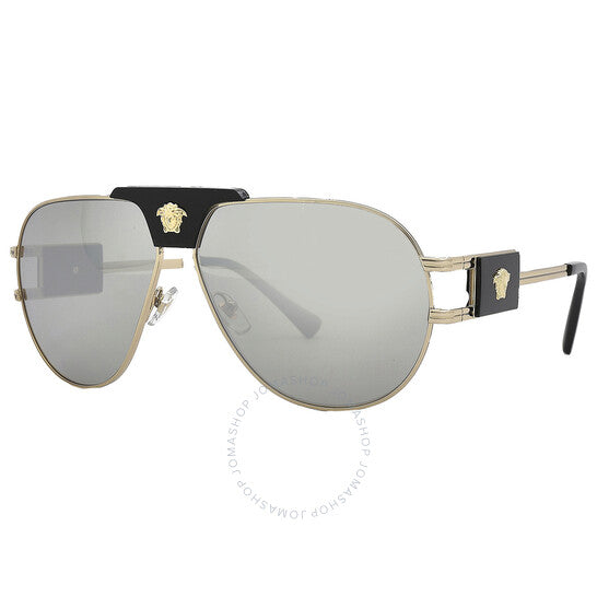 Versace, Light Grey Mirror Silver Pilot Men's Sunglasses