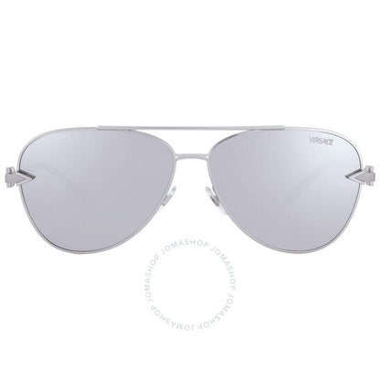 Versace, Light Grey Silver Mirror Pilot Men's Sunglasses