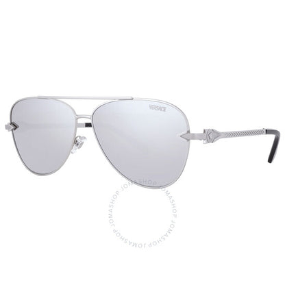 Versace, Light Grey Silver Mirror Pilot Men's Sunglasses