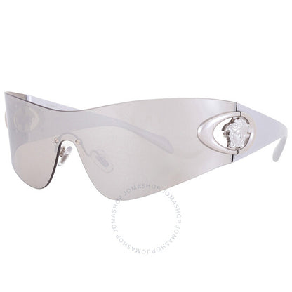 Versace, Light Grey Silver Mirror Shield Men's Sunglasses