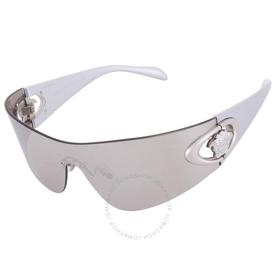 Versace, Light Grey Silver Mirror Shield Men's Sunglasses