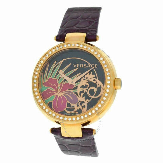 Versace, Mystique Hibiscus Quartz Diamond Black Dial Ladies Watch