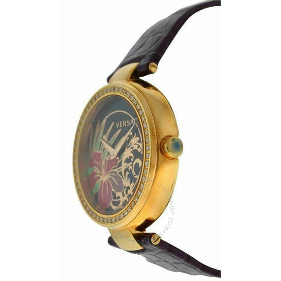 Versace, Mystique Hibiscus Quartz Diamond Black Dial Ladies Watch
