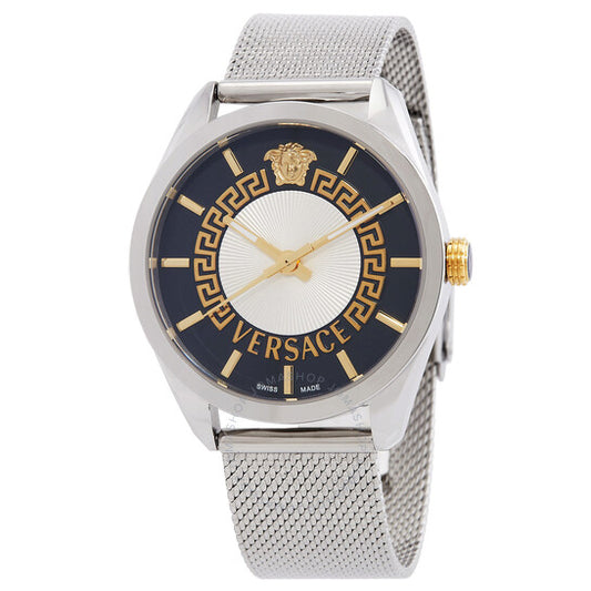 Versace, New V Circle Quartz Men's Black Guilloche Dial Watch