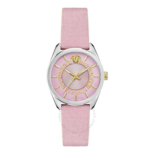 ساعة فيرساتشي كوارتز نسائية بمينا وردية اللون