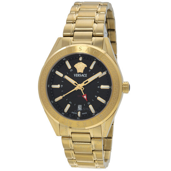 ساعة فيرساتشي V-Code GMT كوارتز للرجال بمينا أسود