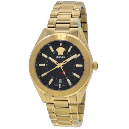 ساعة فيرساتشي V-Code GMT كوارتز للرجال بمينا أسود