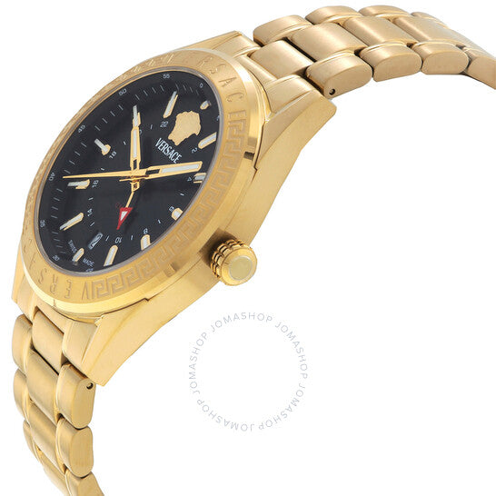 ساعة فيرساتشي V-Code GMT كوارتز للرجال بمينا أسود