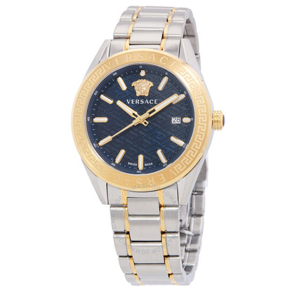 ساعة فيرساتشي V-Code كوارتز للرجال بمينا أزرق