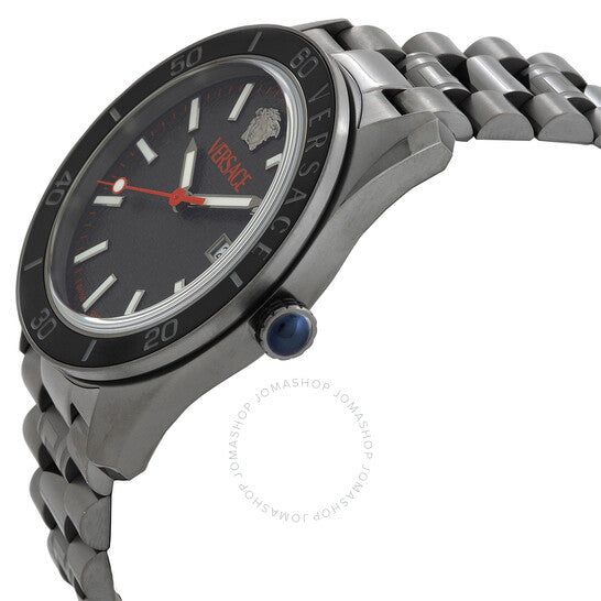 ساعة فيرساتشي V-Dome كوارتز سوداء بمينا Guilloche للرجال