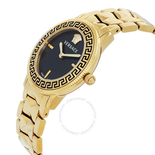 ساعة فيرساتشي V-Tribute كوارتز سوداء بمينا Guilloche للسيدات