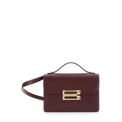 Dorian Bordeaux Shoulder Bag With Adjustable And Removable Shoulder Strap And Logo Plaque On The Front In Leather