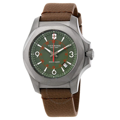 ساعة فيكتورينوكس INOX للرجال بمينا أخضر وجلد بني