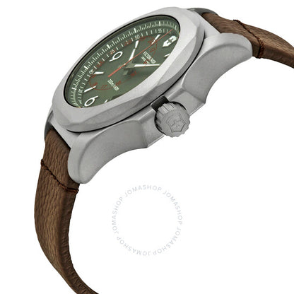 ساعة فيكتورينوكس INOX للرجال بمينا أخضر وجلد بني