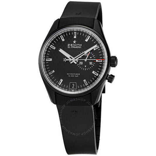 ساعة زينيث إل بريميرو ريتروتايمر كرونوغراف سوداء من ألياف الكربون للرجال 752030405521R580