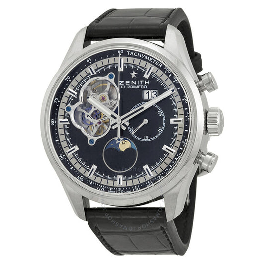 Zenith, El Primero Chronomaster Open Grande Black Dial Black Leather Men's Watch