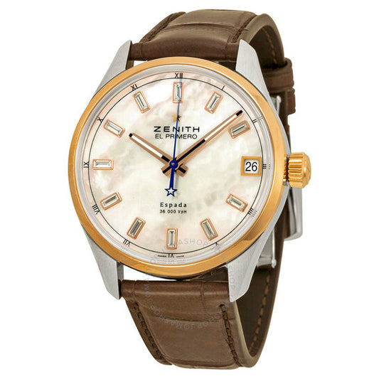 Zenith, El Primero Espada Automatic Mother of Pearl Brown Leather Men's Watch 512170465081C713