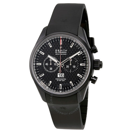 Zenith, El Primero Rattrapante Black Dial Black Rubber Men's Watch