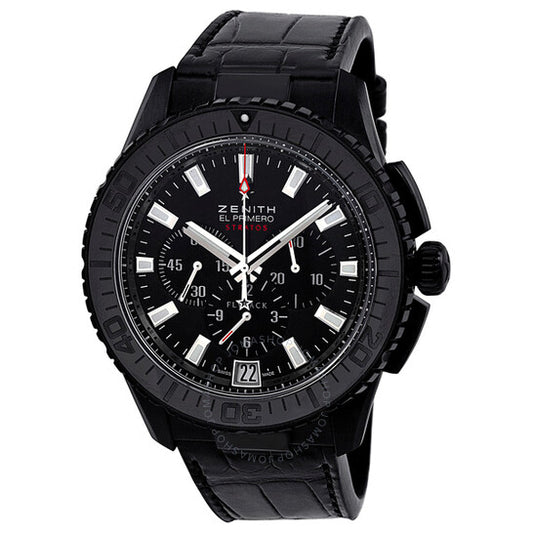 ساعة Zenith El Primero Stratos Fly Back للرجال بمينا أسود وجلد التمساح