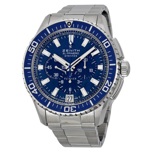 ساعة زينيث إل بريميرو ستراتوس فلاي باك أوتوماتيكية للرجال بمينا أزرق 03206740551M2060