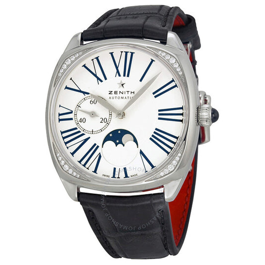 ساعة زينيث إيليت هيريتيج ستار مون فيز للسيدات بمينا فضي وجلد بني