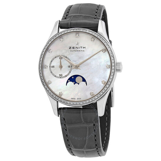 ساعة زينيث هيريتيج مون فيز أوتوماتيكية للسيدات بمينا أبيض