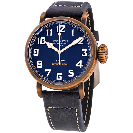 ساعة زينيث بايلوت تايب 20 أوتوماتيكية للرجال بمينا أزرق