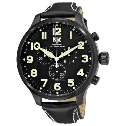 Zeno, Chronograph Black Dial Black Leather Strap Men's Watch